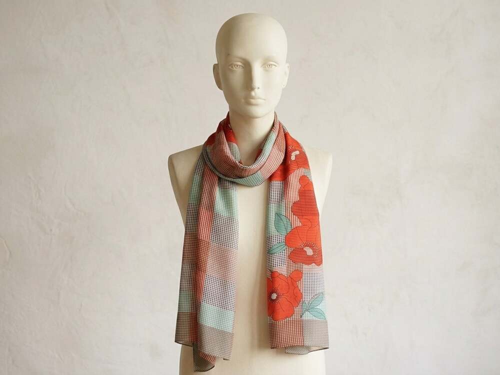 Cottagecore Floral Plaid Scarf Cabi #5376 Gingham Patchwork Oblong Chiffon Shawl